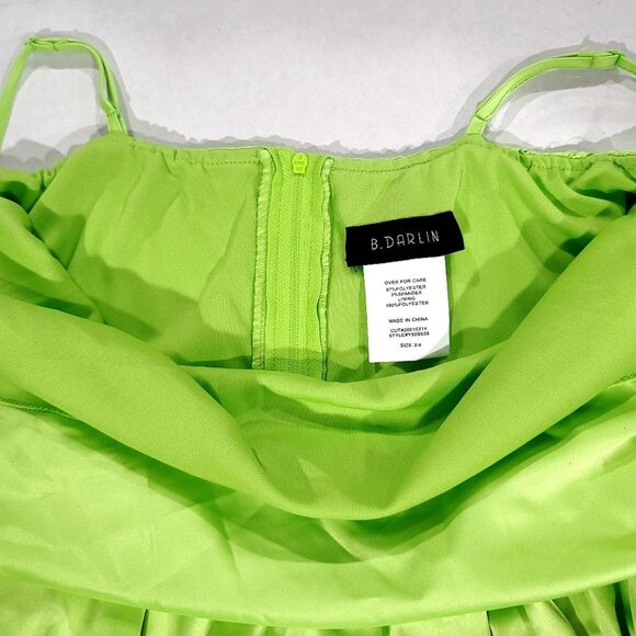 B. Darlin Satin Cowlneck Tiered Fit & Flare Mini Dress Lime Juniors Size 3/4 NWT - Picture 6 of 13
